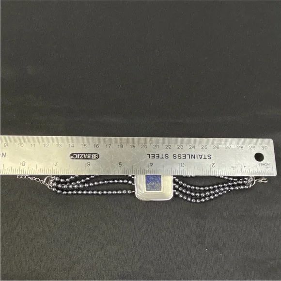 Hanmdade Bracelet Red Blue Enamel Hematite Beads Lapis Lazuli Stone 7" to 8" - Picture 9 of 14